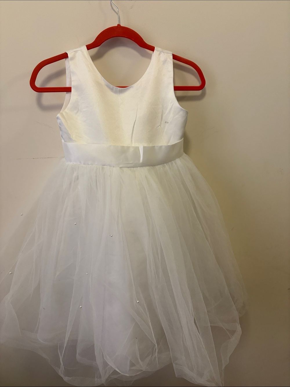 White Tulle Flower Girl Dress with Satin Waistband
